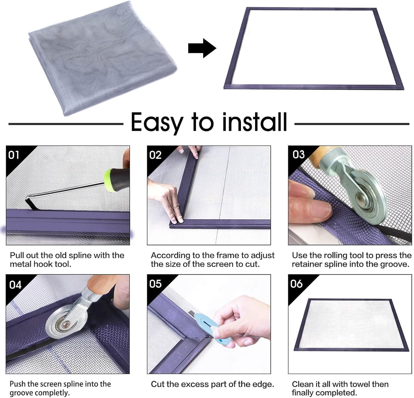 TOOLTRIZ Windows Screen and Screen Door Replacement, 48"x118" Durable Fiberglass Screen Mesh - Screen & Sliding Screen Door Repair for Patio & Window