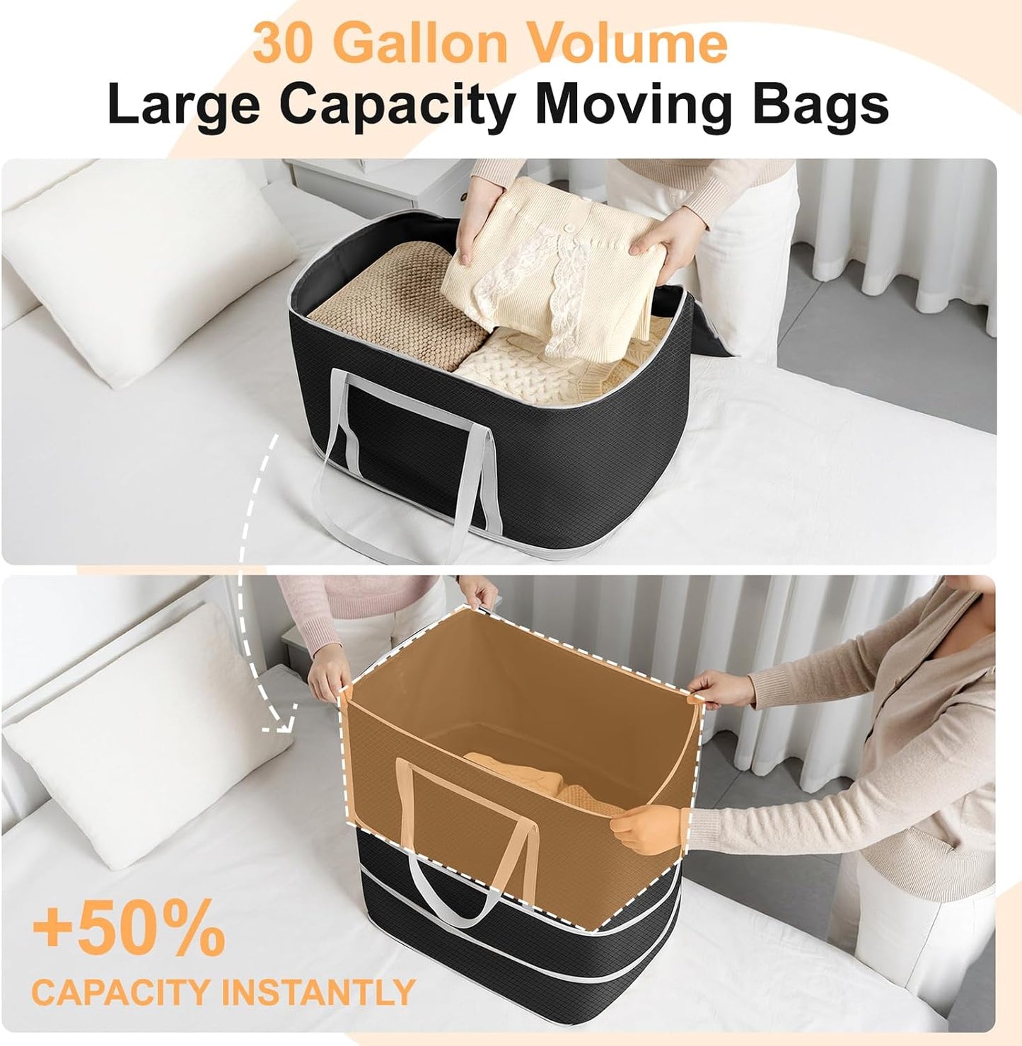 Comforter Storage Bag - 130L Large Capacity Blanket Storage Bags 4-Layer Ultra Space Saving Self Compression Organizer, Washable Compression Bags for Storage Comforter Blanket, 2-Pack, Beige