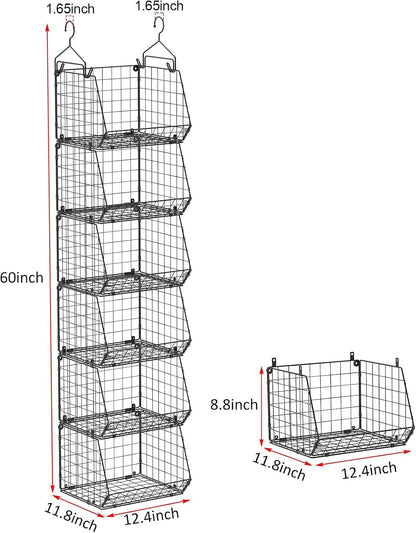 X-cosrack 6 Tier Closet Hanging Organizer, Clothes Hanging Shelves with 4 Hanging Hooks 5 S Hooks, Wire Storage Basket Bins, for Clothing Sweaters Shoes Handbags Clutches Accessories Patent