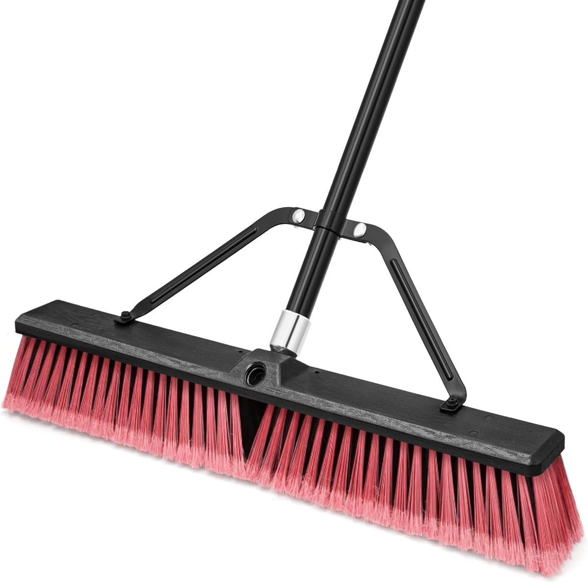 TidyBliss 24” Push Broom Outdoor Heavy Duty, Large Commercial Stiff Bristle Brush with 63 inches Long Handle for Garage Shop Garden Yard Patio Deck Street Warehouse Lawn Driveway (Yellow-Green)
