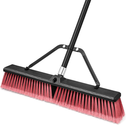 TidyBliss 24” Push Broom Outdoor Heavy Duty, Large Commercial Stiff Bristle Brush with 63 inches Long Handle for Garage Shop Garden Yard Patio Deck Street Warehouse Lawn Driveway (Yellow-Green)