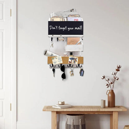 Key Holder for Wall Mount with Shelf and Mail Organizer, Key and Mail Holder with 16 Hooks, Farmhouse Entryway Organizer, Home Decor Rack (Pine Wood, Black)