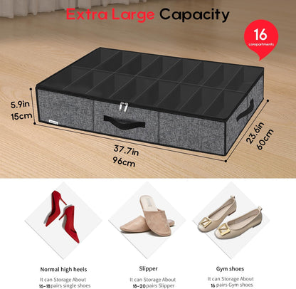 Onlyeasy Sturdy Under Bed Shoe Storage Organizer, Set of 2, Fit 12 to 24 Pairs, Underbed Shoes Closet Storage Solution with Clear Window, Breathable, L29.3 x W23.6 x H5.9, Linen-like Black, MXAUBSB2P