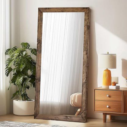 Solid Wood Full Length Mirror - 65"x22" Arched Floor Mirror, Free Standing & Wall Mounted - Elegant Design for Bedroom, Dressing Room, Hallway, Brown