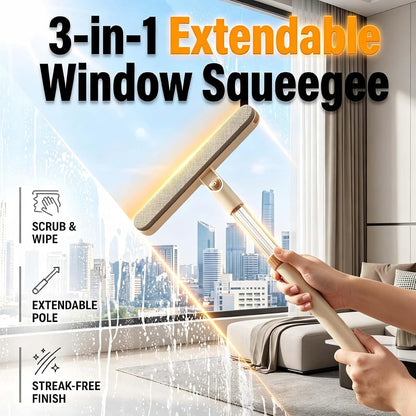 3-in-1 Double-Sided Window Screen Cleaning Brush, Multi-Purpose Cleaning Brush,Built-in Spray Bottle with Retractable Handle, Dry & Wet Use, Efficient Cleaner for Home, Office (Orange-Yellow,1PC)