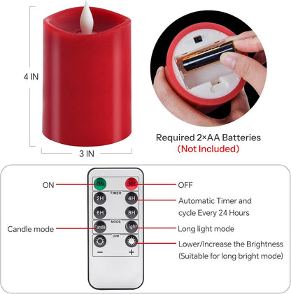 3x4 Flickering Flameless Candles Set of 3,Real Wax Pillar LED Candles,with Timer,4 inch Flameless Candles with Remote,for Party Wedding Holiday Home Decor,Ivory
