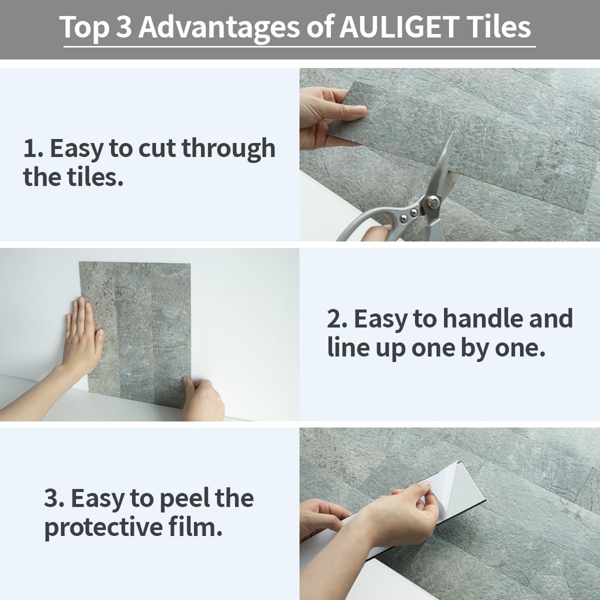 AULIGET 40-Piece Polished White Marble with Gold Peel and Stick Backsplash Wall Tiles, 3" x 12" PVC Faux Stone Stick on Tiles for Backsplash Kitchen, Bathroom, Laundry Room, Camper, Fireplace