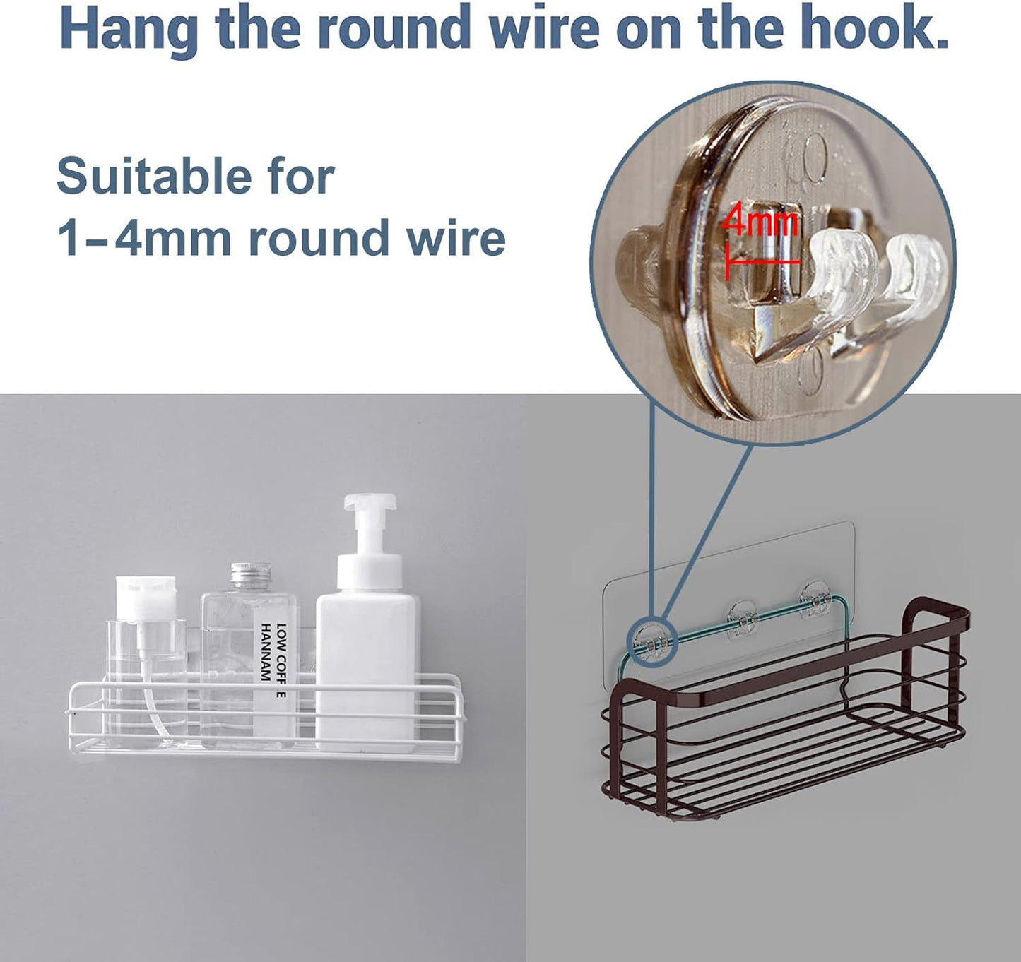 4PCS Shower Caddy Adhesive Sticker Replacement Hook for Corner Shower Caddy Bathroom Rack Shelf Soap Dish Basket Wall Hanging Hook with Strong Sticky, No Drilling