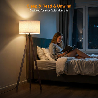 LEPOWER Tripod Floor Lamp Mid Century Modern Standing Lamps for Living Room | Light-Diffusing Linen Shade, Premium Rubberwood Tripod with E26 Base, Adding Warmth to Bedroom, Office & Study Corner Brown