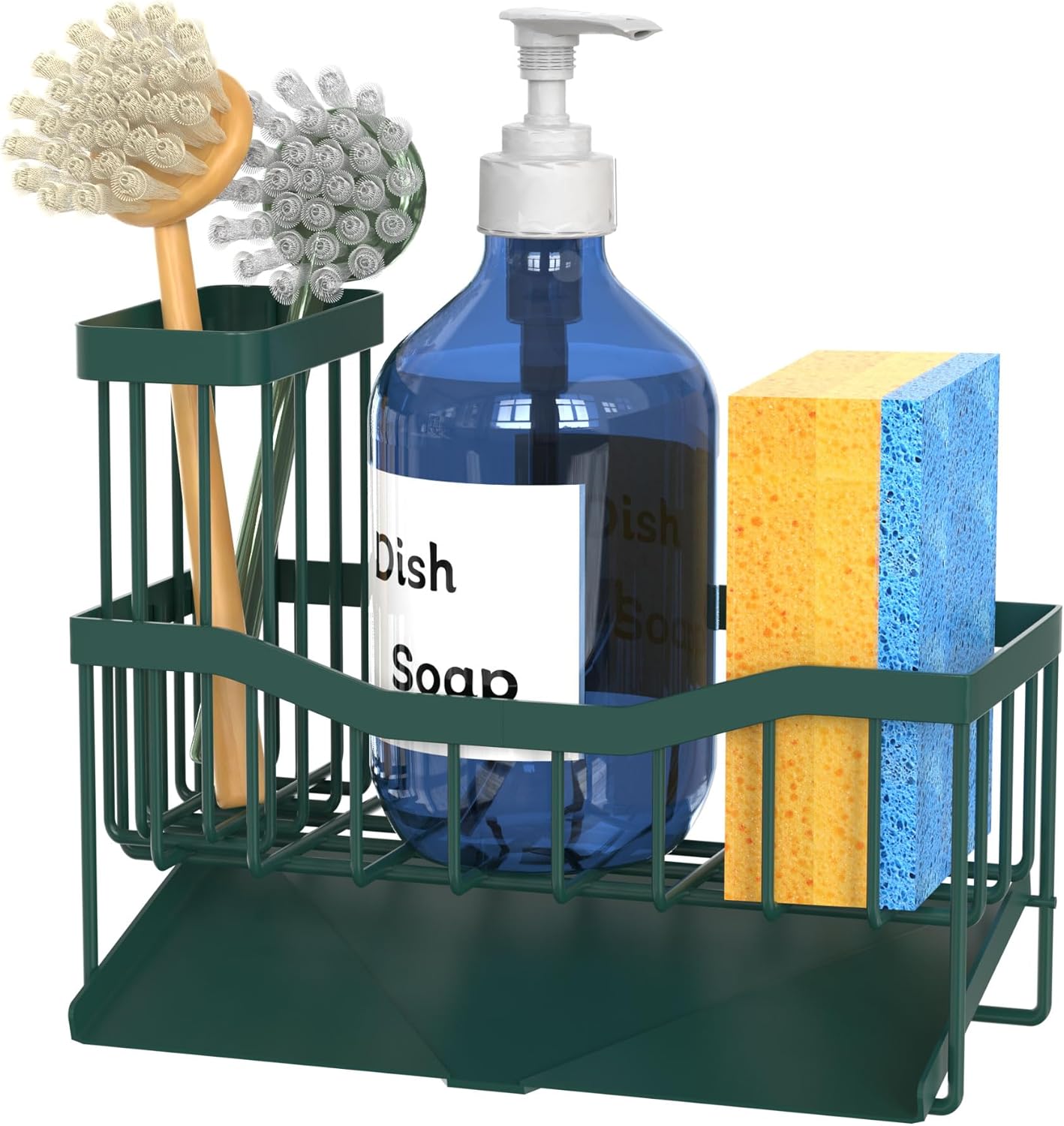 Maifan Sink Caddy Sponge Holder for Kitchen with Brush Holder and Stainless Steel Self Drain Tray, Rustproof Kitchen Sink Organizer for Sponge, Soap Dispenser Storage Accessories (Lacquer Silver)