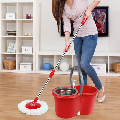 Spin Mop and Bucket with Wringer Set, 360° Spinning Mop Bucket System with 3 Microfiber Mop Replacement Heads, Adjustable Handle for Floor Cleaning (Green)