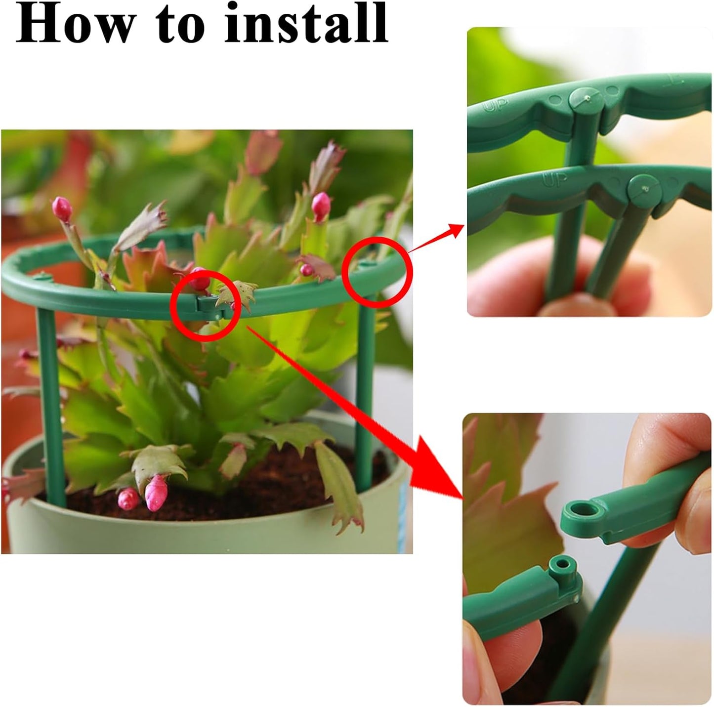 12 Pieces Plant Support Plant Stakes Plastic Cage Holder Small Plant Support Ring for Potted Plants, Stackable 3 Tier Garden Flower Support, Indoor and Outdoor Plants, 5.5" Wide x 5.5" High