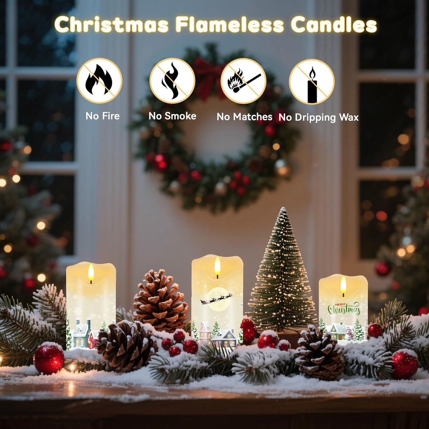Flameless Candles Lights, Set of 3 Flickering LED Candles with Remote & Timer, Dimmable Electric Pillar Candles Battery Operated, Green Candles for Home St. Patrick’s Day Christmas Decor (Green)
