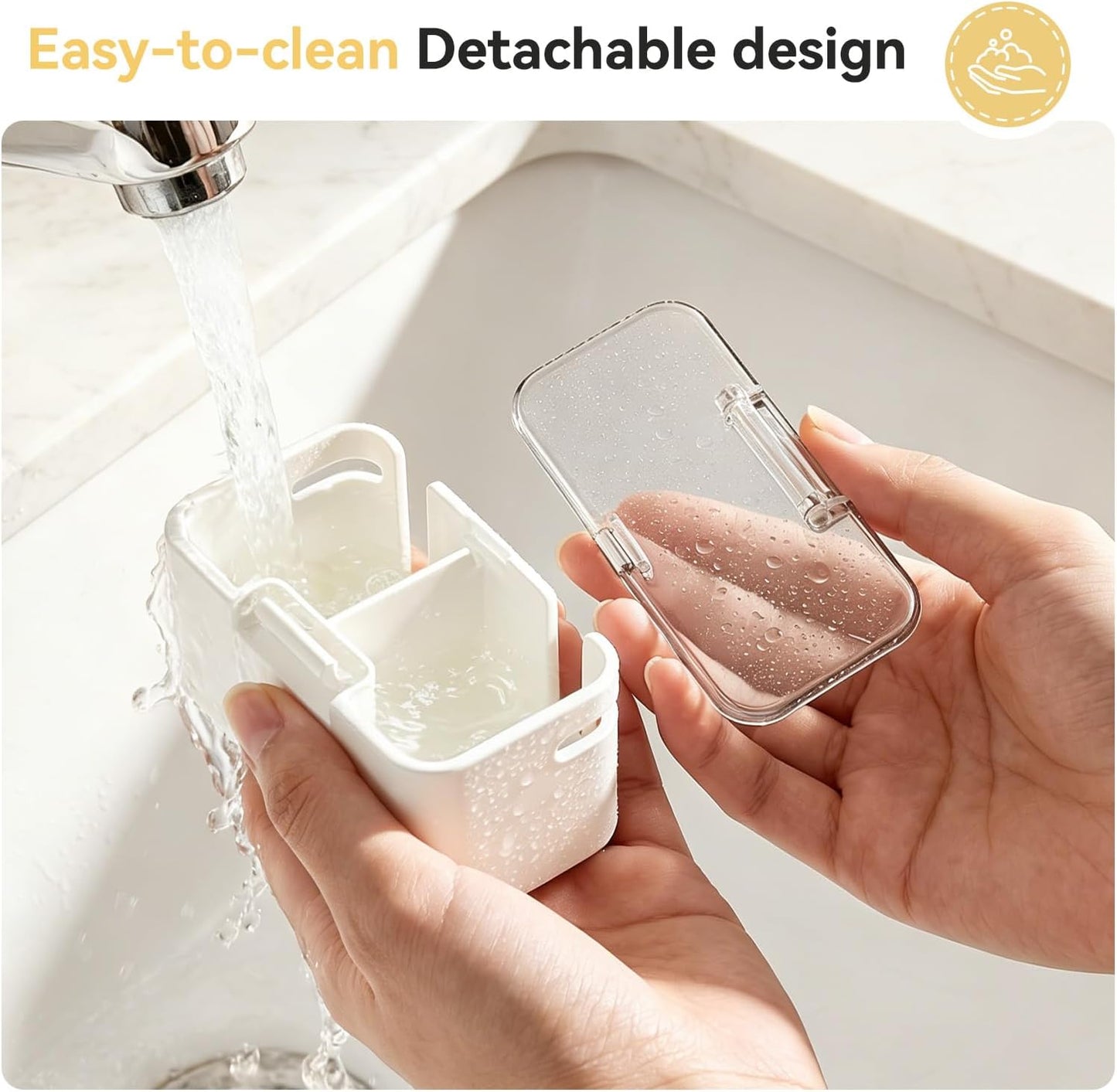 MOPMS Toothbrush Holders for Bathrooms【2 Slot Independent Compartment Design】 2PCS Electric Toothbrush Holder Wall Mounted for Shower, Toothbrush Dispenser Storage Organizer with Cover for Family