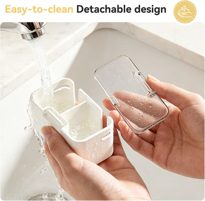 MOPMS Toothbrush Holders for Bathrooms【2 Slot Independent Compartment Design】 2PCS Electric Toothbrush Holder Wall Mounted for Shower, Toothbrush Dispenser Storage Organizer with Cover for Family