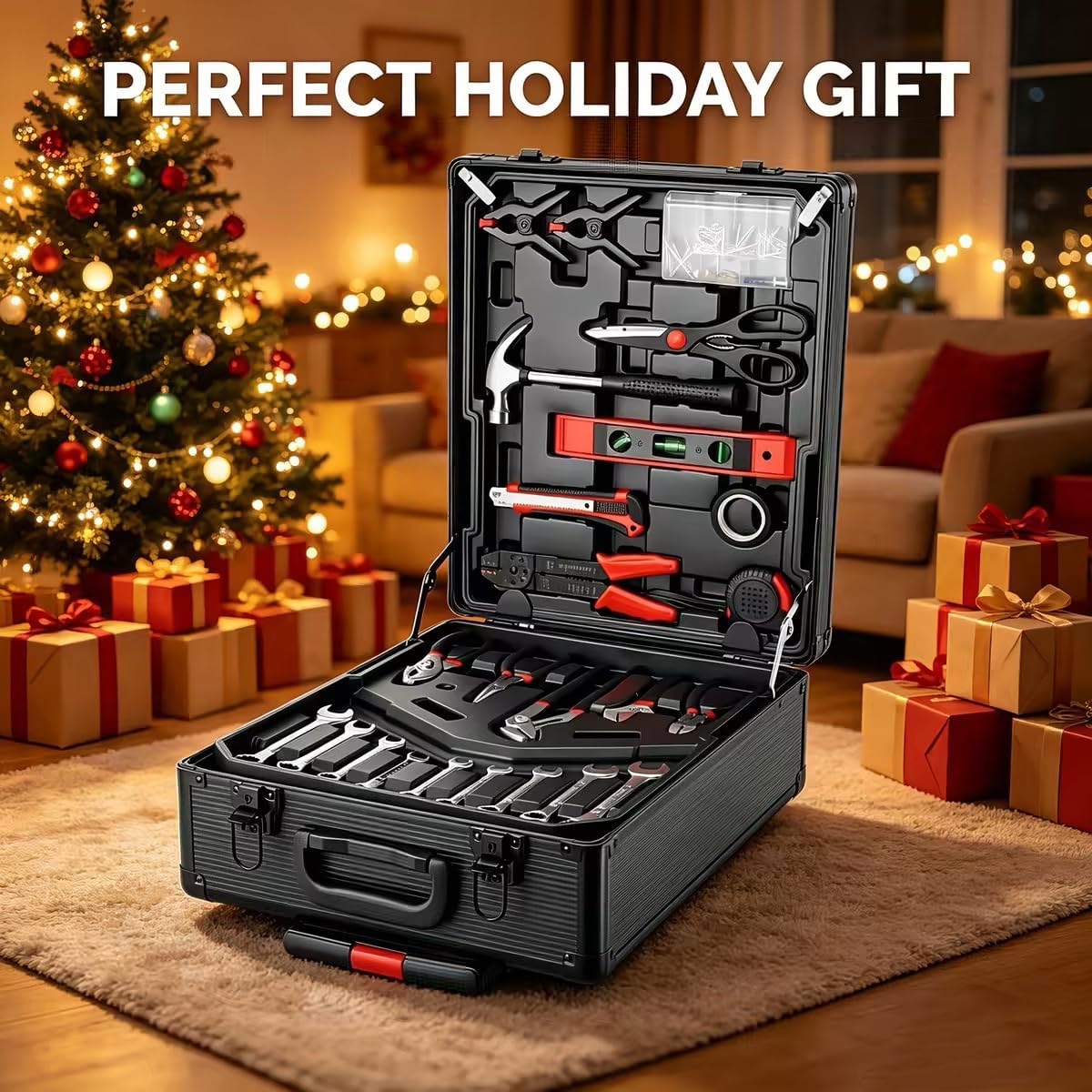 Arcwares 799pcs Aluminum Trolley Case Tool Set Silver, House Repair Kit Set, Household Hand Tool Set, with Tool Belt,Gift on Father's Day (Black)