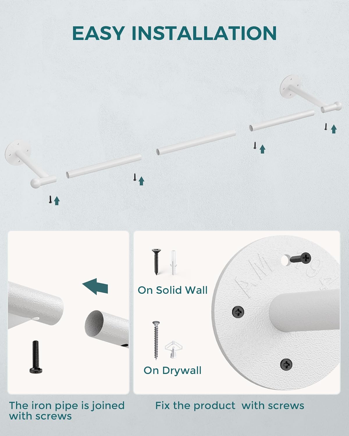 OROPY 33" Industrial Pipe Clothing Rack, Wall Mounted Clothes Rack | Closet Rods for Hanging Clothes, Multi-purpose Hanging Rod for Laundry Room, Bedroom and Closet Storage