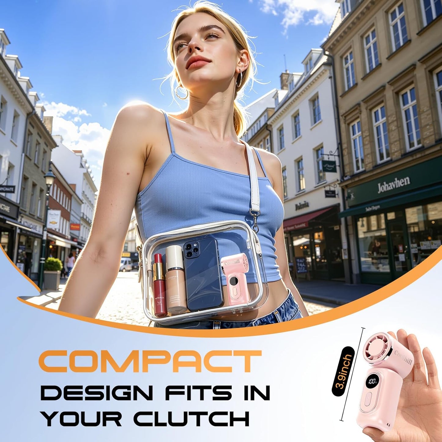 Portable Clip-On Mini Fan 180° Rotating 3000mAh 5-speed | Handheld Mini Fan with LED Display, 14500 RPM Rechargeable Stroller Fan for Travel, Camping, Game day & Office