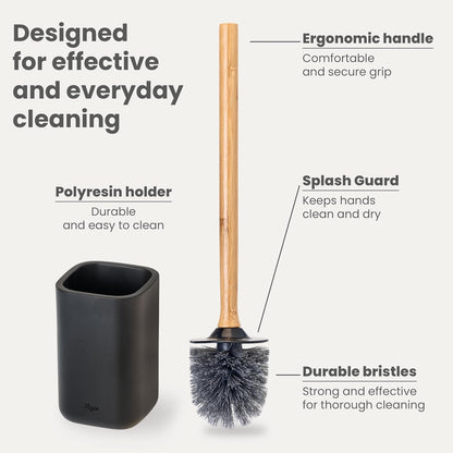 Vigar Zense Toilet Brush and Holder Set - Toilet Bowl Brush and Holder, Polyresin Stone Bathroom Accessory, Compact Toilet Cleaner Brush for Bathroom Decor and Toilet Accessories Set - White Marble