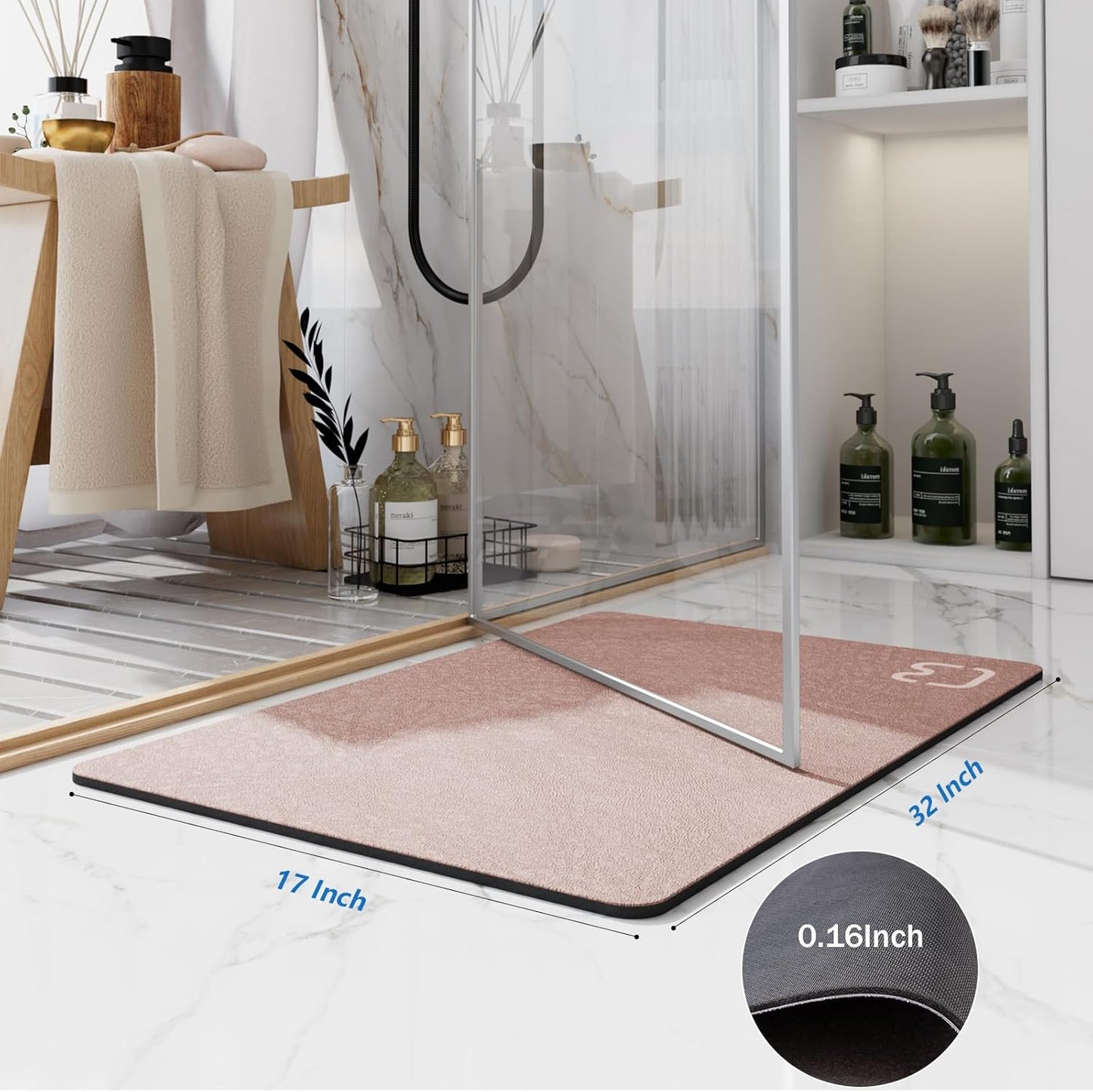 Diatomaceous Earth Bath Mat Rugs Super Absorbent Diatomite Stone Bath Mat Non Slip Quick Dry Thin Bathroom Mat Fit Under Door, Floor Rugs in Front of Bathtub, Shower Room, Sink,15.7"x23.6", Grey