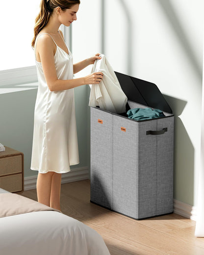 150L 2-Section Laundry Hamper with Lid – Removable Bag, Double Compartment Clothes Hamper for Bathroom, Bedroom, Dorm & Laundry Room