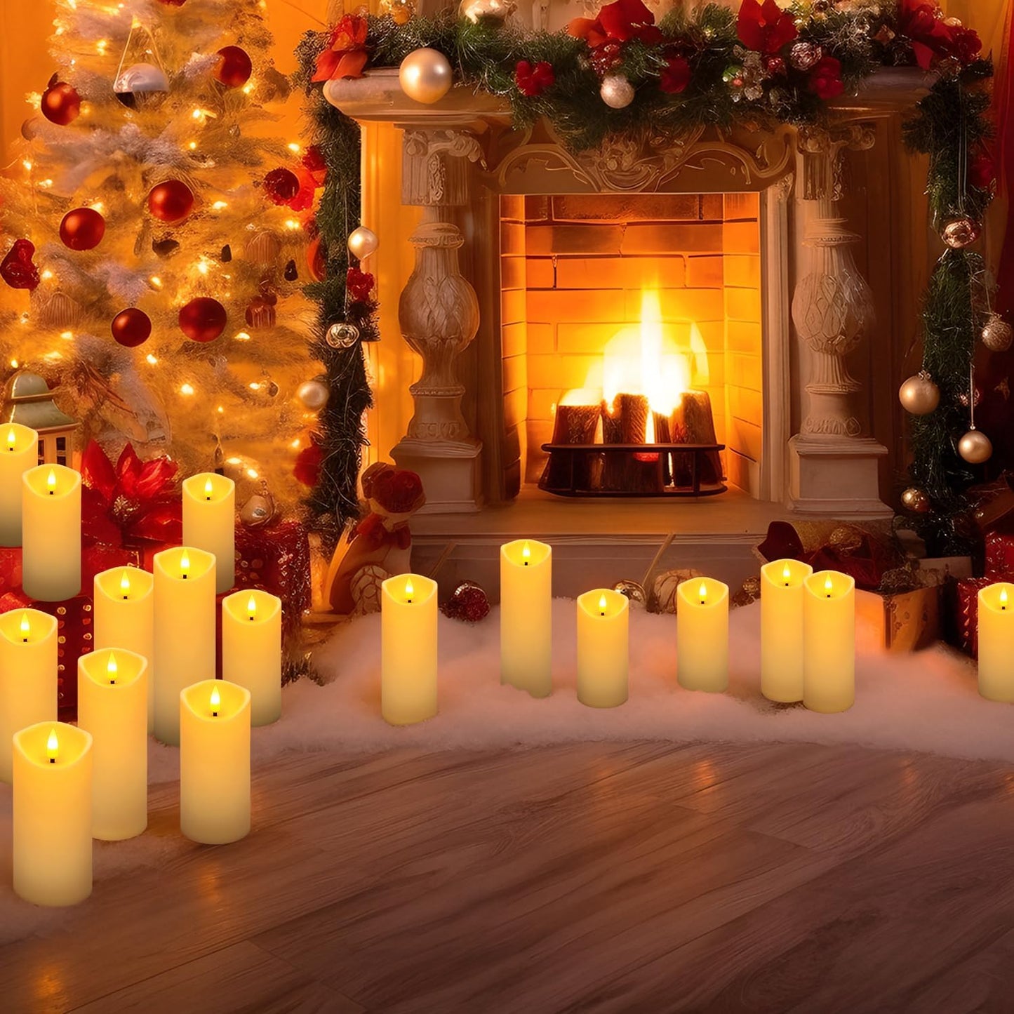 YOROXRG Set of 24 Waterproof Outdoor Flameless Candles, LED Candles with 4 Remote and Timer,(H 4" 5" 6" x D 2.2"),for Christmas,Halloween,Wedding,Festival