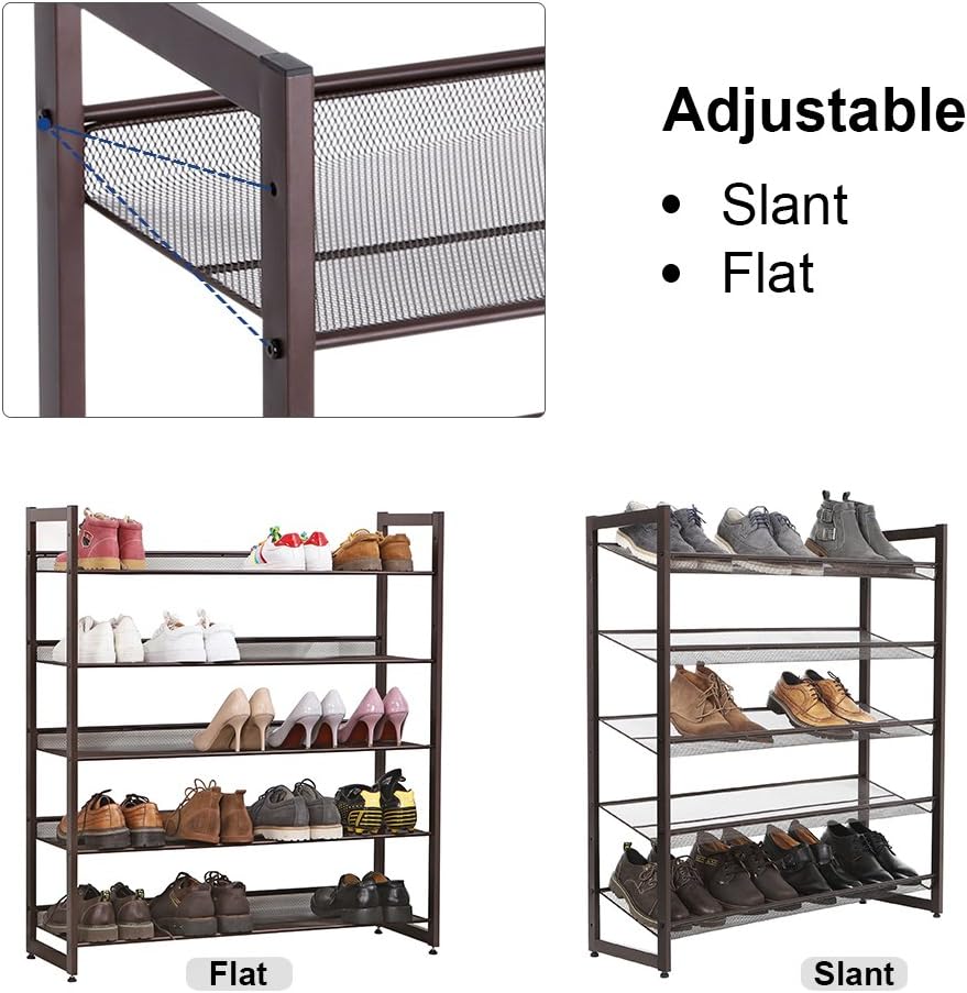 SONGMICS Shoe Rack, 12-Tier Shoe Organizer, Metal Shoe Storage for Garage, Entryway, Set of 2 6-Tier Stackable Shoe Shelf, with Adjustable Flat or Angled Shelves, Holds 48-60 Pairs, Black ULMR12B