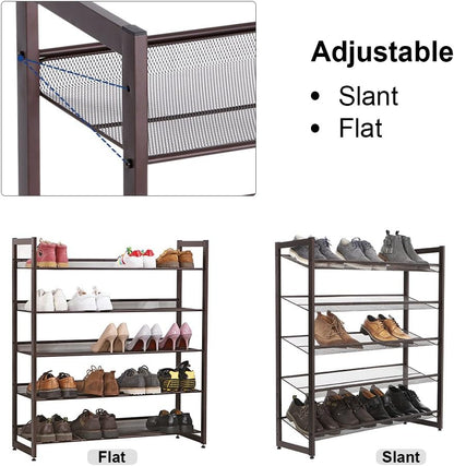 SONGMICS Shoe Rack, 12-Tier Shoe Organizer, Metal Shoe Storage for Garage, Entryway, Set of 2 6-Tier Stackable Shoe Shelf, with Adjustable Flat or Angled Shelves, Holds 48-60 Pairs, Black ULMR12B