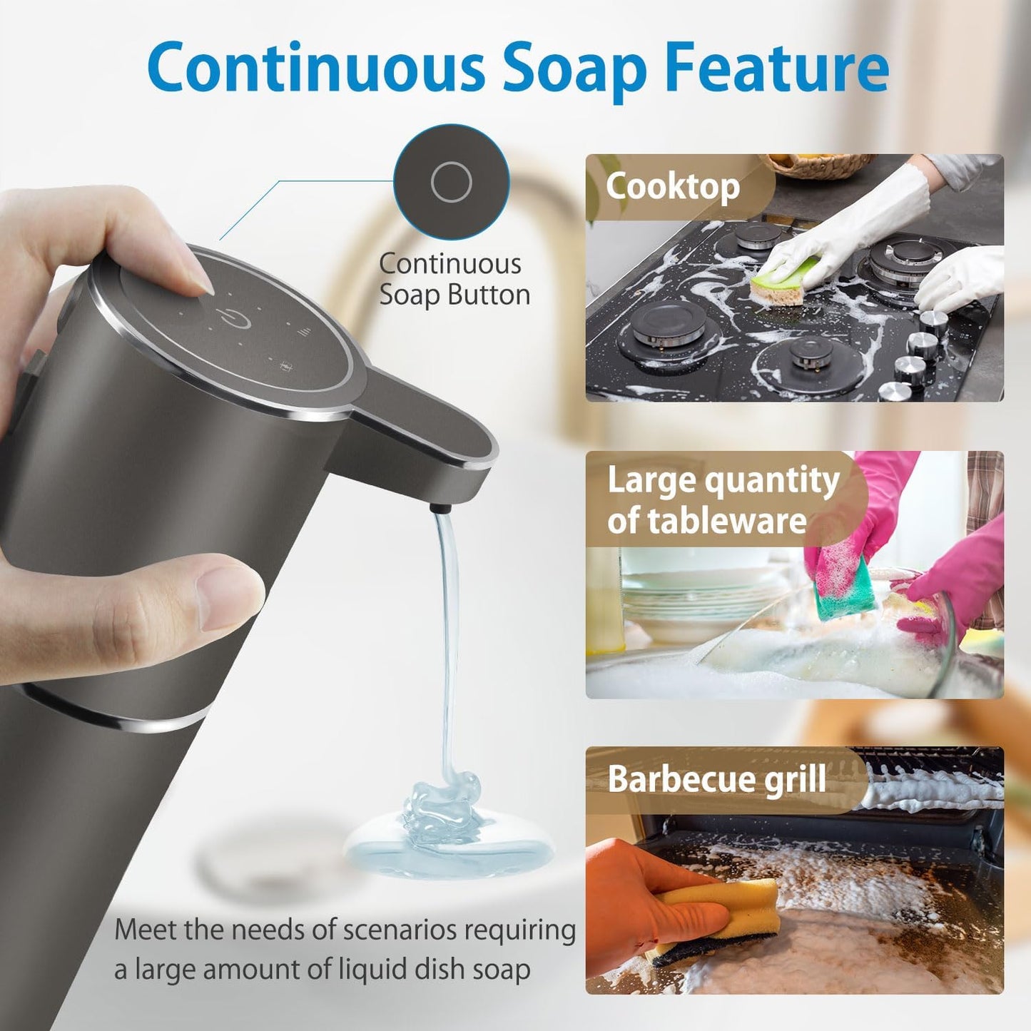 Automatic Foaming Soap Dispenser,4-Level Adjustable Foam, Wall Mount, USB Rechargeable,12.8oz/ 380ml,Touchless Hand & Dish Soap Dispenser for Bathroom, Kitchen,Hotel, Restaurant