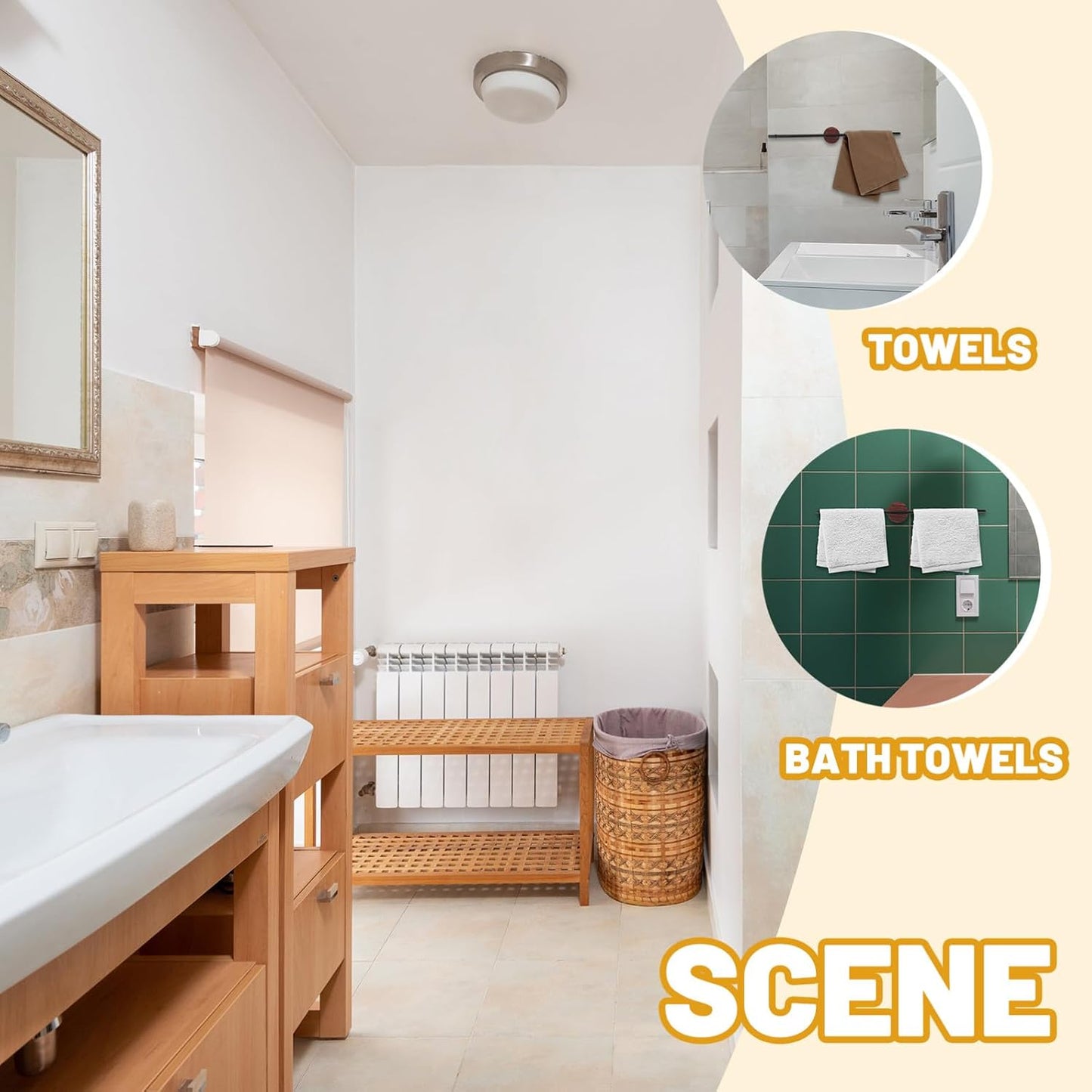 Walnut Base Stainless Steel Wall Mount Towel Rack | Single rod towel holder for bathroom and kitchen wall storage
