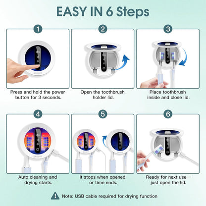 Upgraded Toothbrush Holder with UV & Heated Drying, Smart Tooth brush Holder for Bathroom Accessories, Wall Mounted Toothbrush Organizer Fits Manual and Electric Toothbrushes for Home & Travel