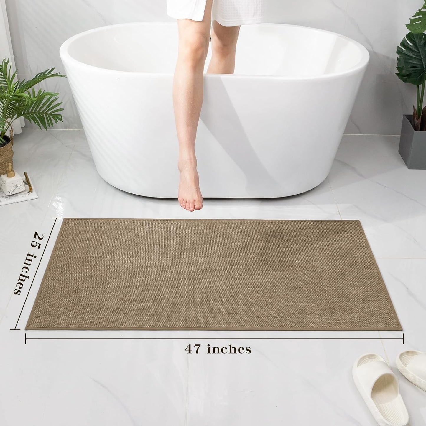 chakme Bathroom Rugs Mat 24x17, Ultra Thin Non Slip Bath Mat Small Quick Dry Absorbent Bath Mat for Bathroom Floor, (Dark Beige, 24"x17")