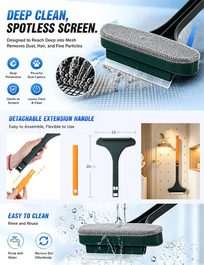 Window Screen Cleaner Tool Brush Squeegee for Shower Glass Sill Mesh 30 Second Magic Double Sided Dual-Use No-Removal Vacuum Washer Outdoor Full Crystal Outside Wiper