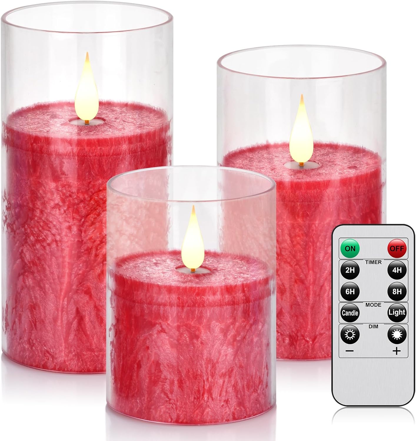 Flameless Flickering Battery Operated Candles D2.2''*H4 5" 6" 7" 8" 9" Set of 9 Ivory Real Wax Pillar LED Candles with 10-Key Remote and Cycling 24 Hours Timer (Ivory)