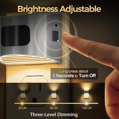 DORESshop LED Night Light[2 Pack], Night Lights Plug into Wall, 3 Mode Plug in Night Light with Motion Sensor, Dusk to Dawn Sensor, Nightlights for Adults, Bedroom, Bathroom, Hallway
