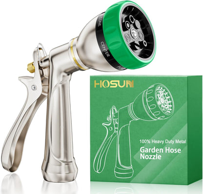 HOSUN 100% Metal Heavy Duty Garden Hose Nozzle Sprayer | 7 Spray Patterns, Lockable Rear Trigger, High Pressure for Plant Watering, Lawn Care, Car Washing & Pet Bathing