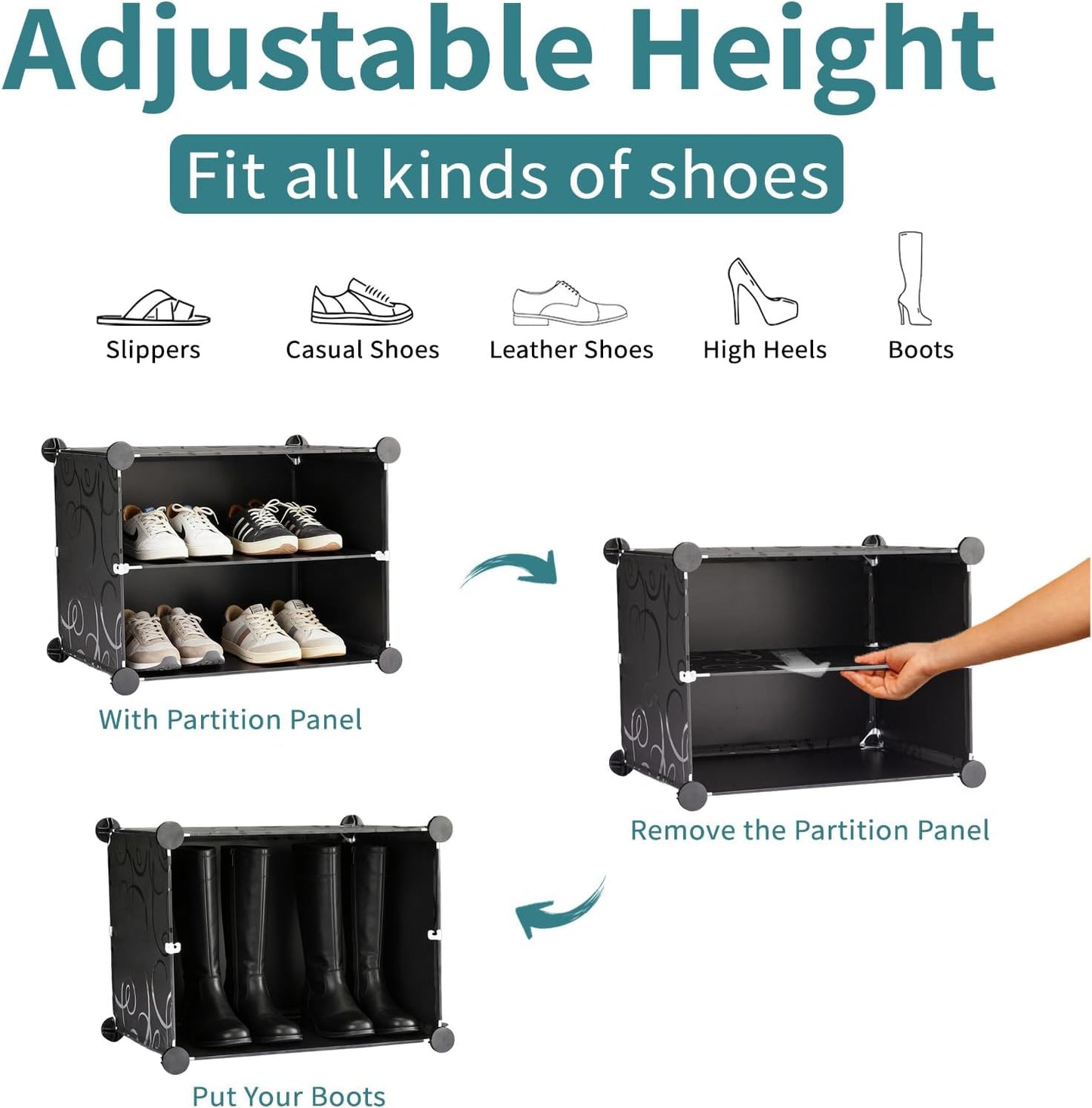 Simple Deluxe 6-Tier Shoe Rack Organizer with Doors, Stackable Shoe Storage Cabinet for Entryway Closet, Plastic Shoe Shelf with Metal Frame, Holds up to 24 Pairs for Bedroom Hallway, Black