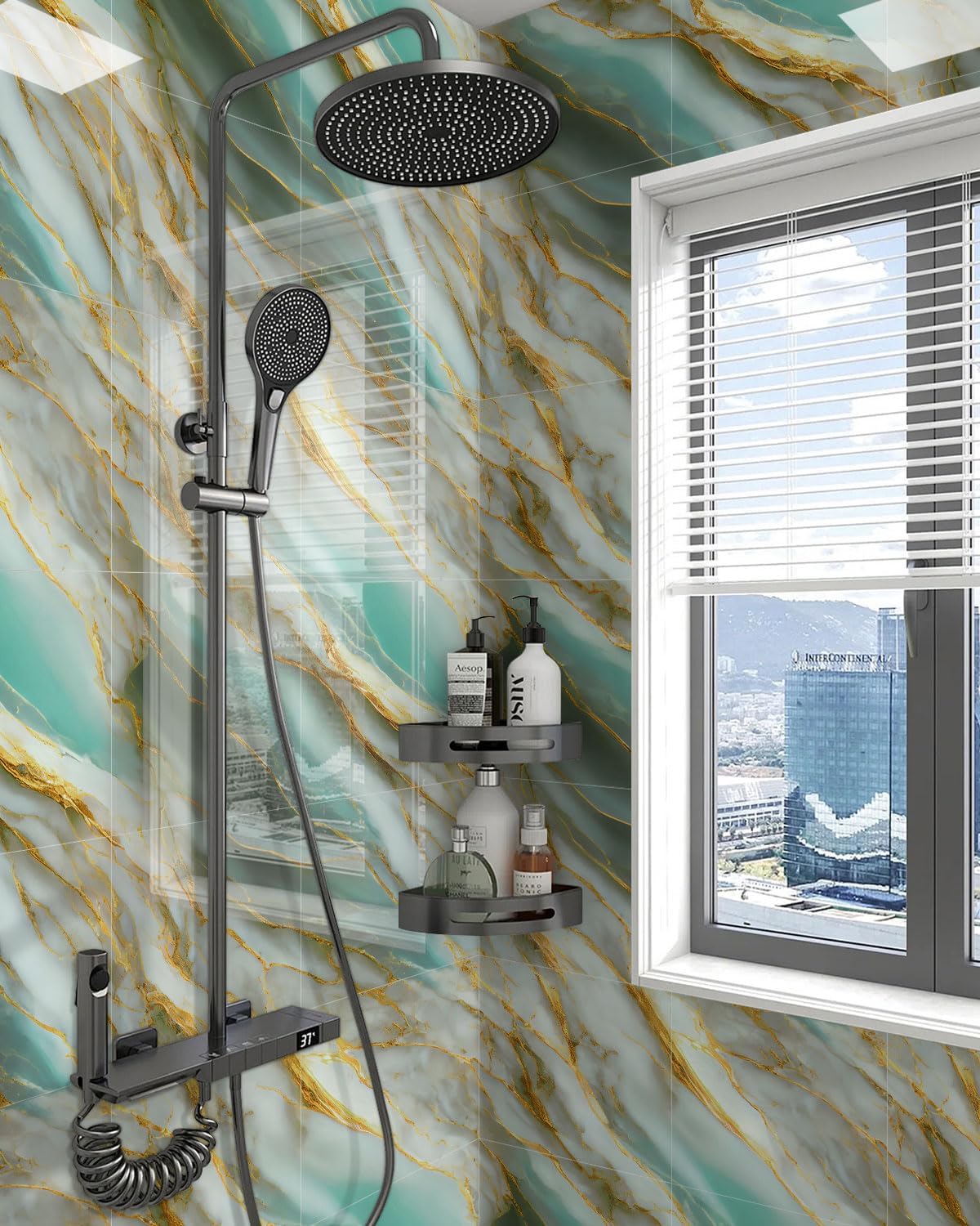 WADILE 10pcs Peel and Stick Shower Waterproof Marble Tiles Wall Panels, 11.8"x11.8" Self-Adhesive Backsplash, for Home Bathroom, Kitchen, Living Room White (Not Real Tile)