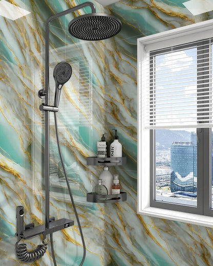 WADILE 10pcs Peel and Stick Shower Waterproof Marble Tiles Wall Panels, 11.8"x11.8" Self-Adhesive Backsplash, for Home Bathroom, Kitchen, Living Room White (Not Real Tile)