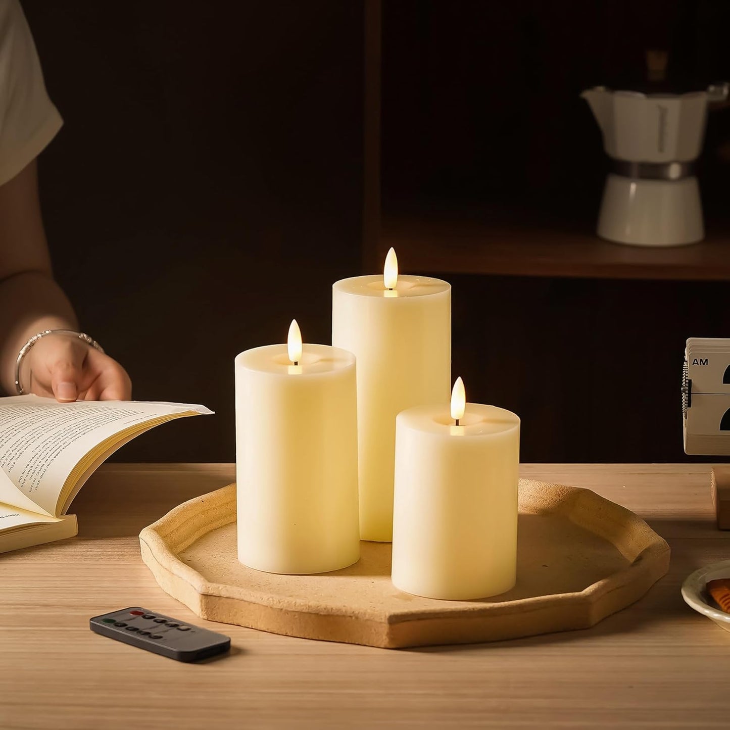Stmarry White Flameless Candles with Remote and Timer, Real Wax Made LED Pillar Candles Battery Operated with 3D Flickering Flame - 3" x 4",5",6" - Set of 3