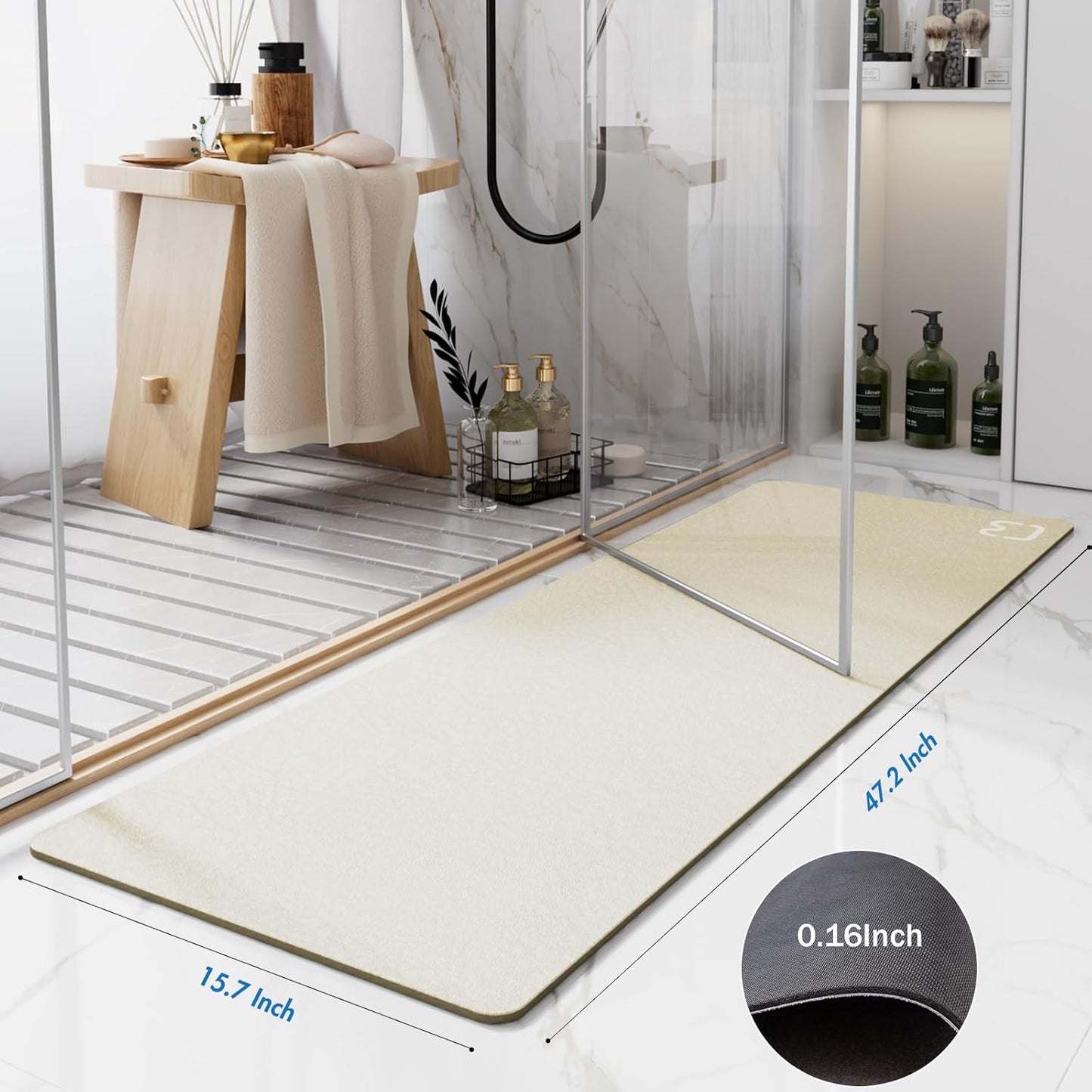 Diatomaceous Earth Bath Mat Rugs Super Absorbent Diatomite Stone Bath Mat Non Slip Quick Dry Thin Bathroom Mat Fit Under Door, Floor Rugs in Front of Bathtub, Shower Room, Sink,15.7"x23.6", Grey