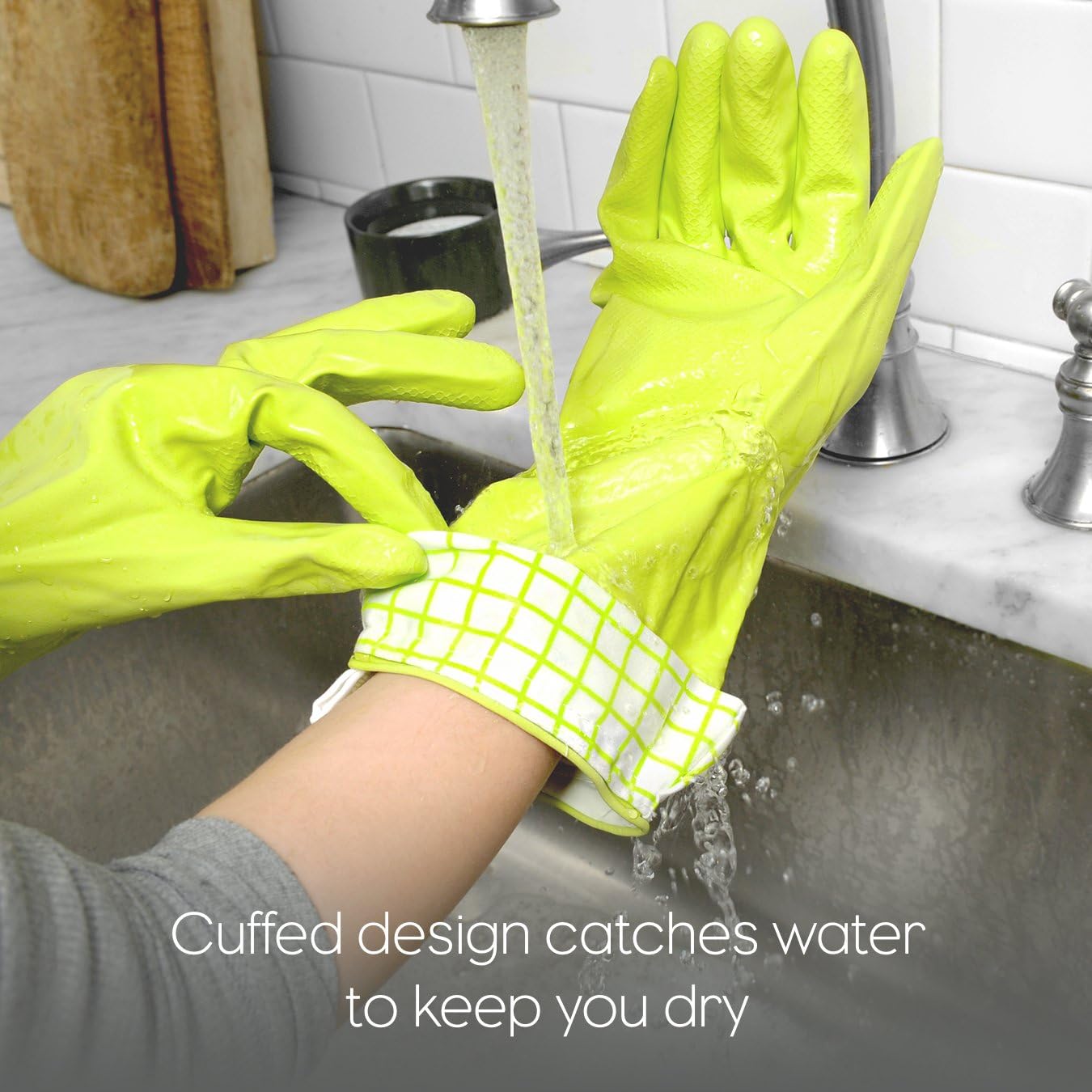 Full Circle Splash Patrol Natural Latex Cleaning Gloves Large - Eco-Friendly, Durable, Kitchen, Bathroom, Household Cleaning - Gray