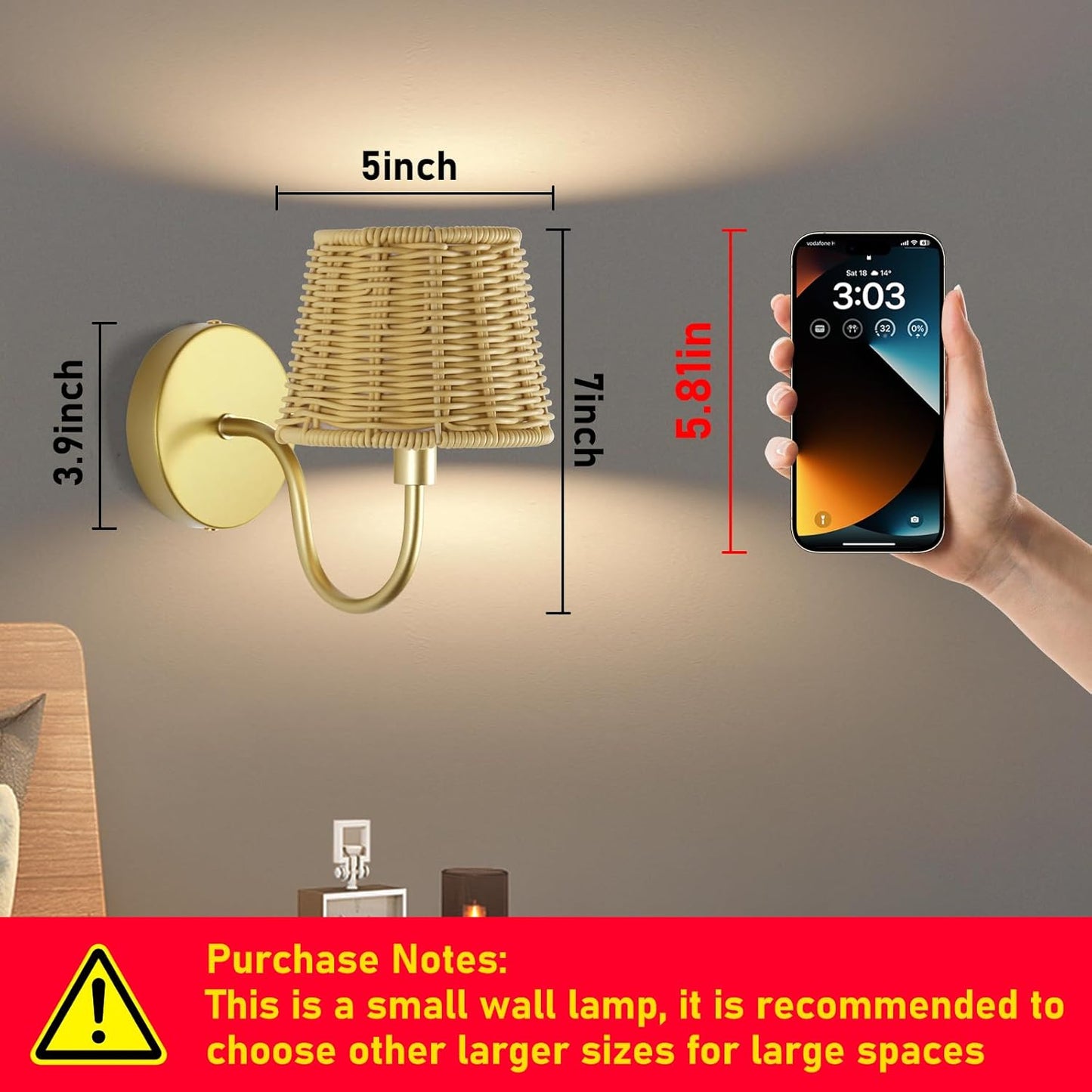 Battery Operated Wall Sconce Set of 2, Rechargeable Wireless Sconces with Dimmable Detachable Magnetic Bulbs and Remote, 3 Colors Wall Lights for Bedroom Living Room Hallway Fireplace