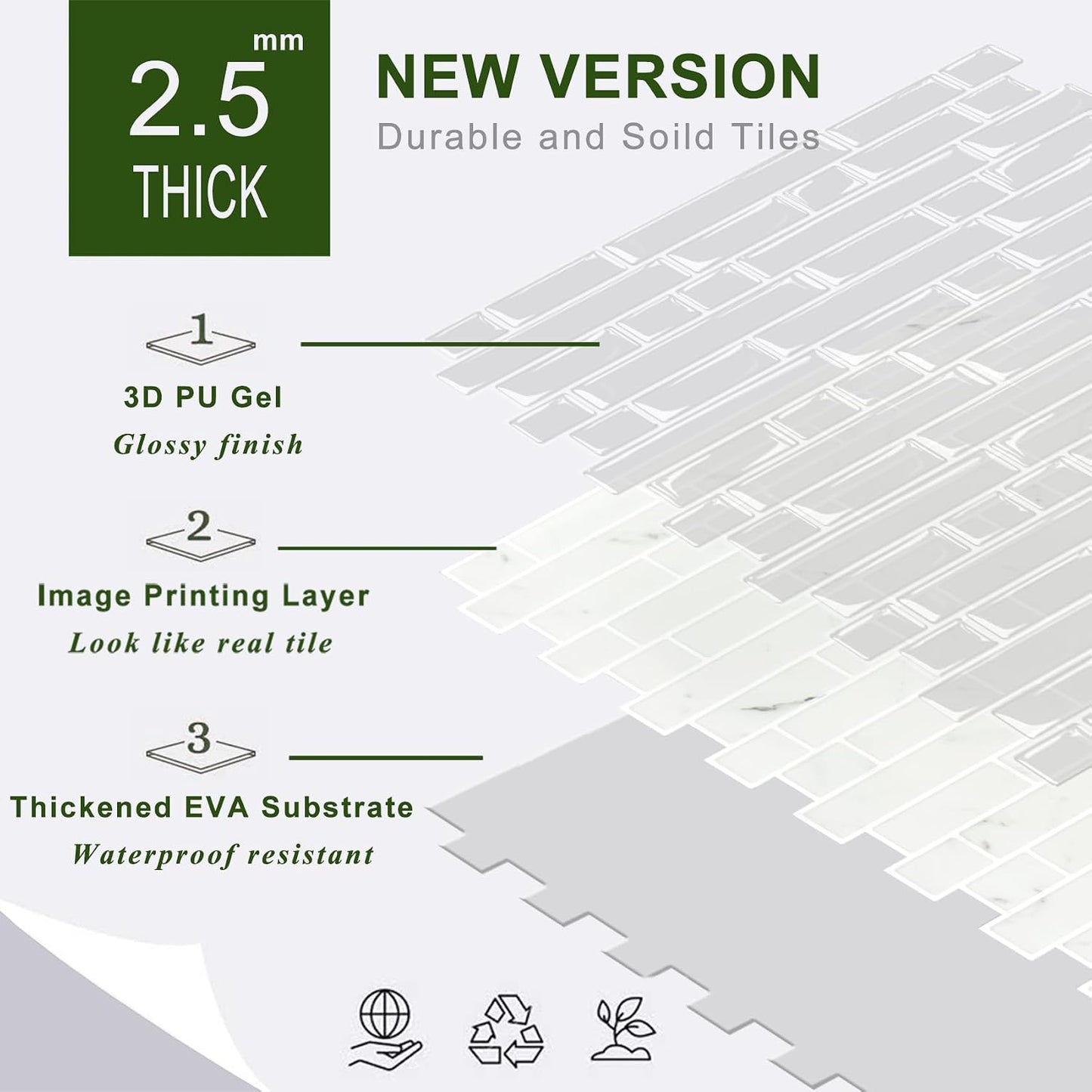 STICKGOO Thicker Design Peel and Stick, Self Adhesive Stick On Tile Backsplash for Kitchen and Bathroom, Beige & White, 12”×12”, 10 Sheets