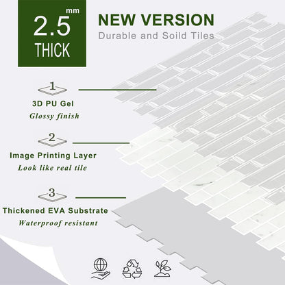 STICKGOO Thicker Design Peel and Stick, Self Adhesive Stick On Tile Backsplash for Kitchen and Bathroom, Beige & White, 12”×12”, 10 Sheets