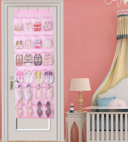 MISSLO Over The Door Shoe Organizer 24 Large Mesh Pockets, White