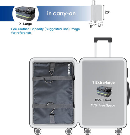 Grand Fusion Stow-N-Go Hanging Travel Shelves, Packing Organizer for Luggage. Carry on Closet for Suitcase. Expandable Packing Cube. Travel Essentials. (Black - L, L = (L) 11.8" x (W) 11.8")