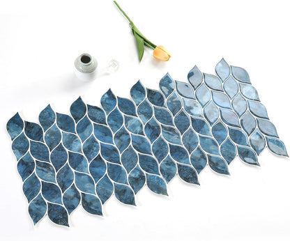 Tilingview 10 Pcs Vinyl Leaf Peel and Stick Tile for Kitchen Backsplash, Premium Self-Adhesive Tiles Plastic Wall Stickers Art Mosaics (Blue Gray)