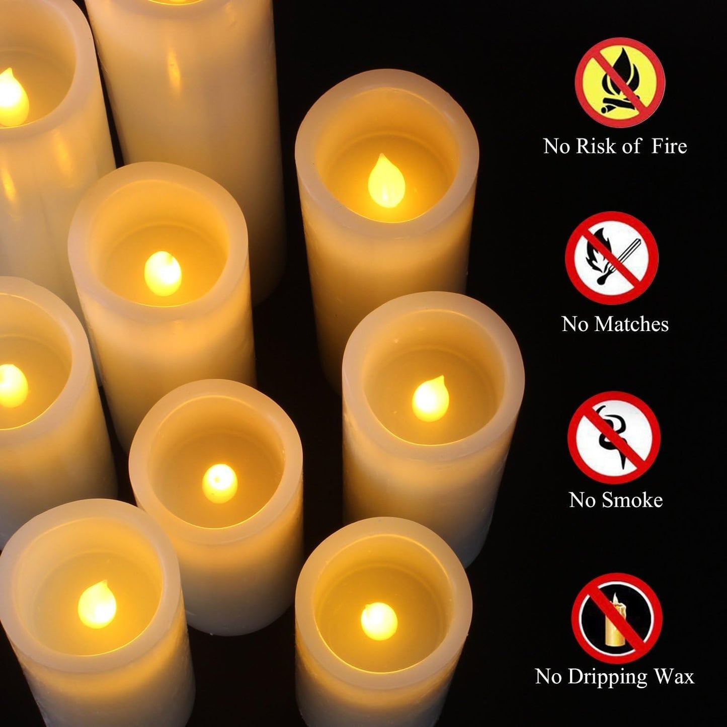 Vinkor Flameless Candles Battery Operated Candles Real Wax Pillar LED Candles with 10-Key Remote and Cycling 24 Hours Timer (Ivory Set of 12 （D: 3" x H: 4"）)