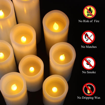 Vinkor Flameless Candles Battery Operated Candles Real Wax Pillar LED Candles with 10-Key Remote and Cycling 24 Hours Timer (Ivory Set of 12 （D: 3" x H: 4"）)
